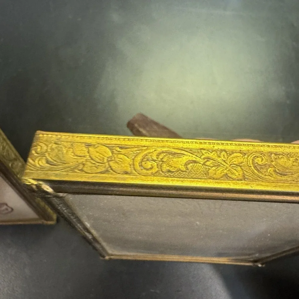Vintage Carr Photo Frames 2 PC Ornate Embossed Brass / Tin  Gold Gilt